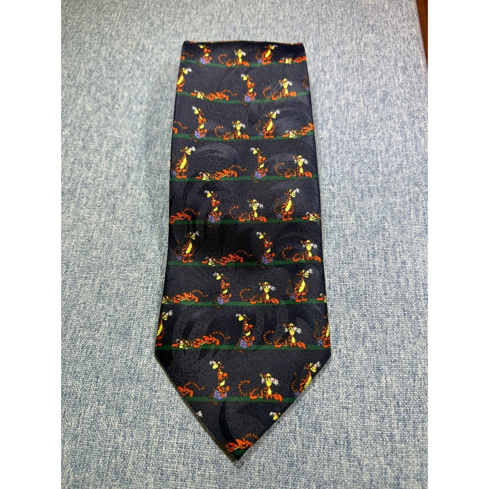 DISNEY Winnie The Pooh Tigger Tie Navy Blue Tonal Design